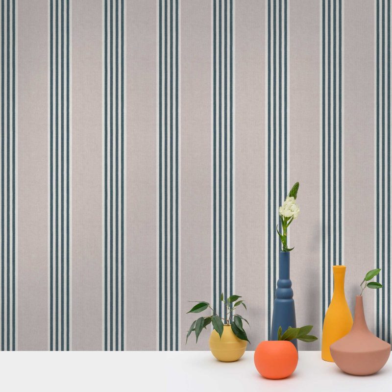 Papel pintado Gerra azul gastón y daniela rayas verde beige decoración comedor salón dormitorio
