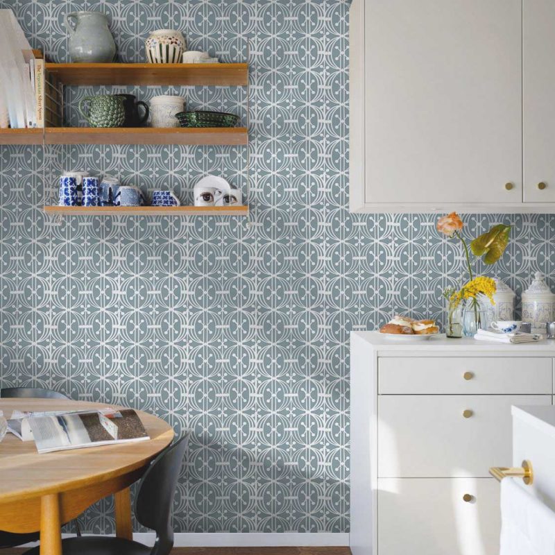 Papel pintado Carrusel azul colección Librería Gastón y Daniela geométrico papel tejido no tejido decoración casa dormitorio salón baño cocina