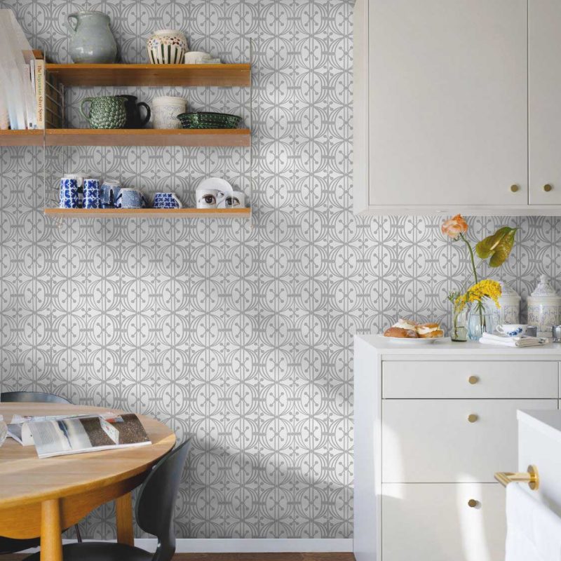 Papel pintado Carrusel gris colección Librería Gastón y Daniela geométrico papel tejido no tejido decoración casa dormitorio salón baño cocina