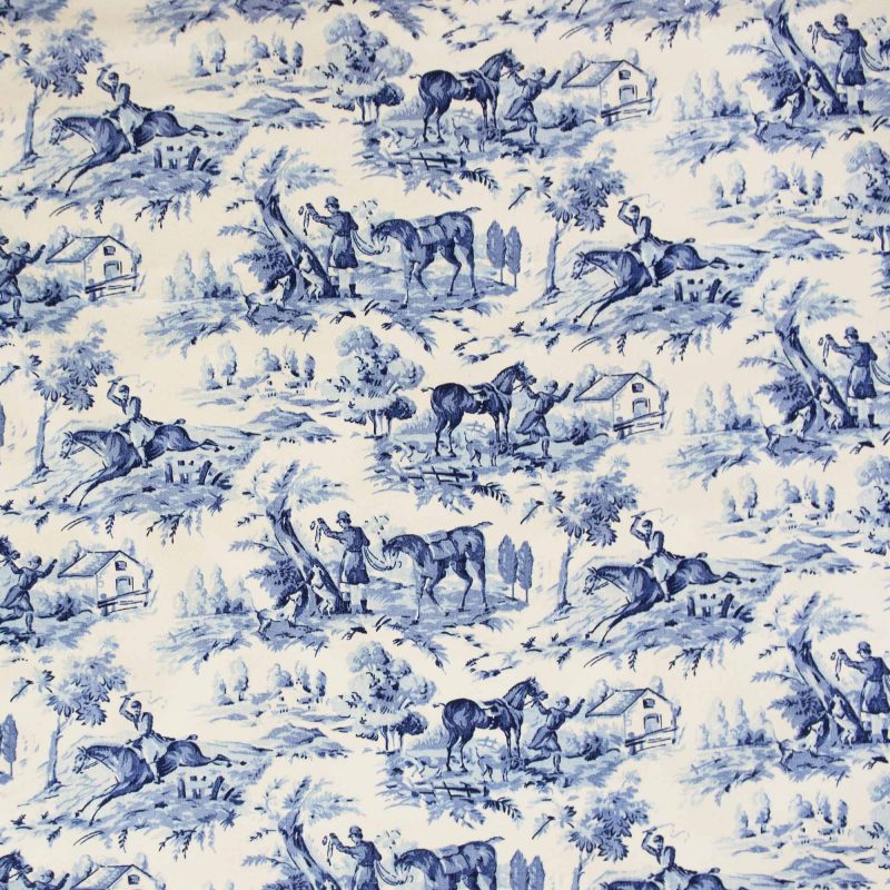 Tela Complutum azul Lorenzo Castillo gaston y daniela toile de jouy motivos caza