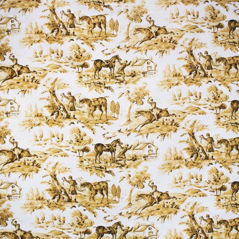 Tela Complutum ocre Lorenzo Castillo gaston y daniela toile de jouy motivos caza