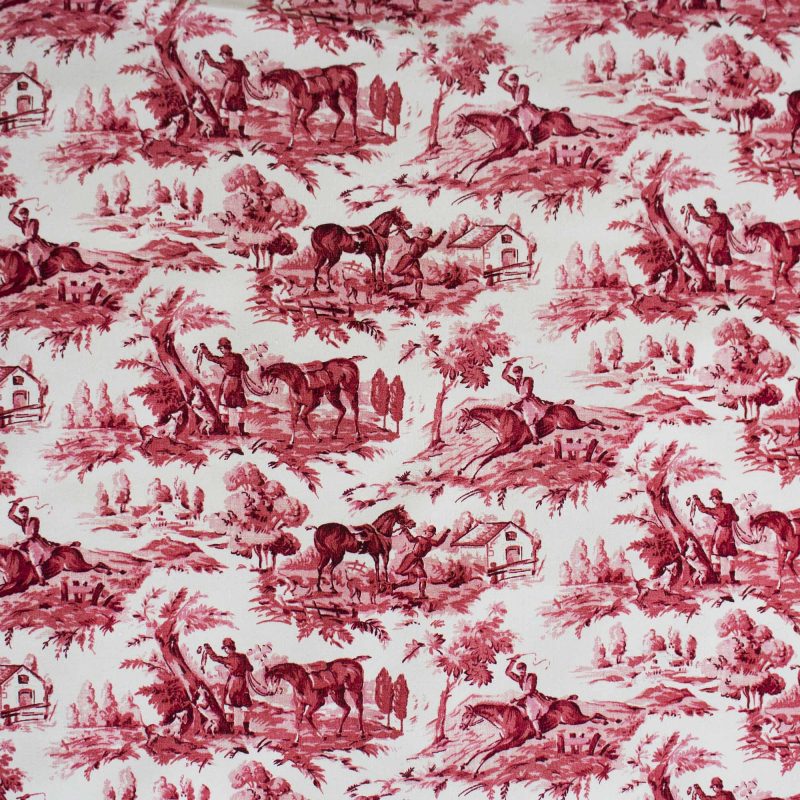 Tela Complutum rojo Lorenzo Castillo gaston y daniela toile de jouy motivos caza