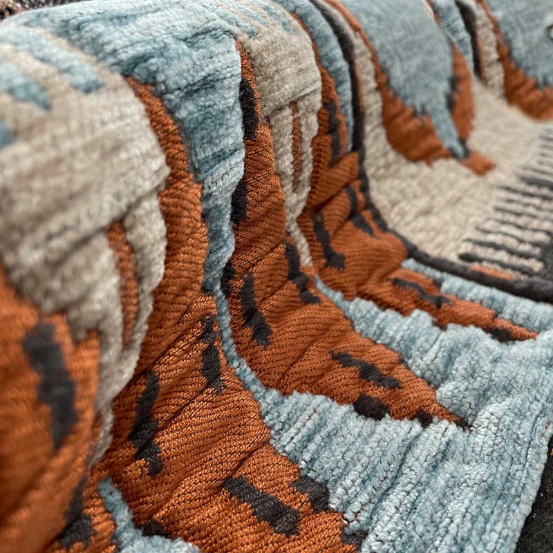 Tela cuzco azul teja naranja Gastón y Daniela étnico tapicería decoración casa detalle