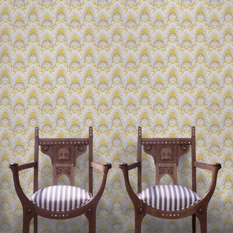 Papel pintado vinílico Ganges amarillo colección Librería Gastón y Daniela floral étnico geométrico decoración salón dormitorio baño cocina