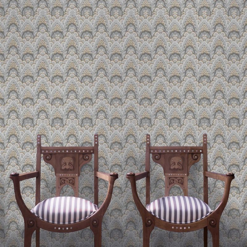Papel pintado vinílico Ganges gris colección Librería Gastón y Daniela floral étnico geométrico decoración salón dormitorio baño cocina