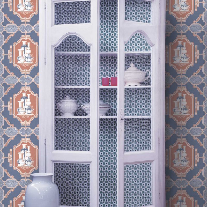 Papel pintado Porcelanas azul colección Librería Gastón y Daniela singular papel tejido no tejido decoración casa dormitorio baño cocina