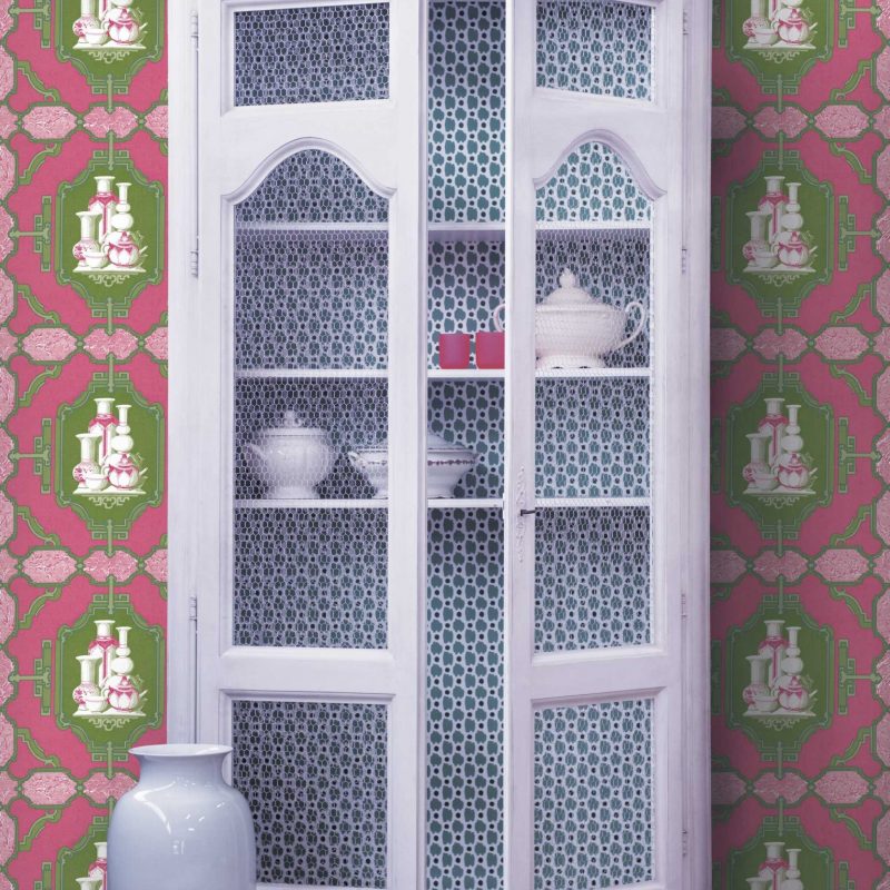 Papel pintado Porcelanas rosa colección Librería Gastón y Daniela singular papel tejido no tejido decoración casa dormitorio baño cocina