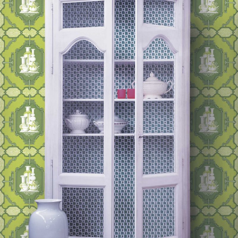 Papel pintado Porcelanas verde colección Librería Gastón y Daniela singular papel tejido no tejido decoración casa dormitorio baño cocina