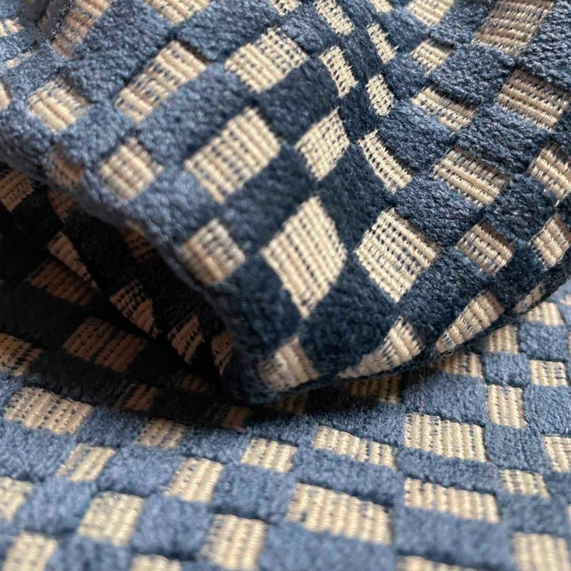 Tela Santa Eulalia azul oscuro colección Maiorica Gastón y Daniela cuadros jacquard tapicería cortinas sofás butacas sillas decoración casa textura