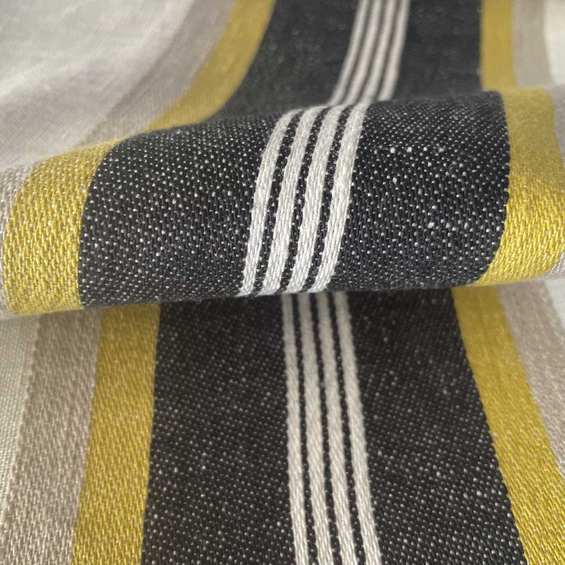 Tela Tavolara negro amarillo Gastón y Daniela visillo 100% lino rayas cortinas decoración casa